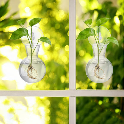 Doodlream 12PCS Wall Hanging Propagation Stations, Glass Planting Vases with Suction Cups and Cleaning Brush, Window Hanging Hydroponic Plant Terrariums for Pothos Ivy Herbs, Indoor Home Garden Decor