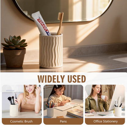 Ceramic Toothbrush Holder for Bathroom, White Tooth Brushing Holders, Bathroom Counter Organizer, Toothbrush Mouthwash Cup for Family
