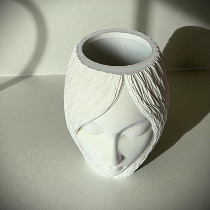 Face Planter Vase – Modern Woman Head Flower Pot, 3D Printed White Decorative Pot for Indoor Plants (Ivory, 6x5x4)