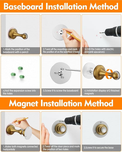 Door Stoppers Magnetic Door Catch, Stainless Steel Magnetic Door Stop 2 Pack, Double-Sided Adhesive Tape, No Drilling, Screws for Stronger Mount, Holder Your Door Open for Wide Doors