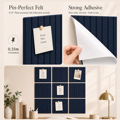 Baysola Stripe Felt Bulletin Board Panels 36 x 24 Inch Self Adhesive Wall Tiles Cork Board Alternative for Office Classroom Photos Notes 6 Pack
