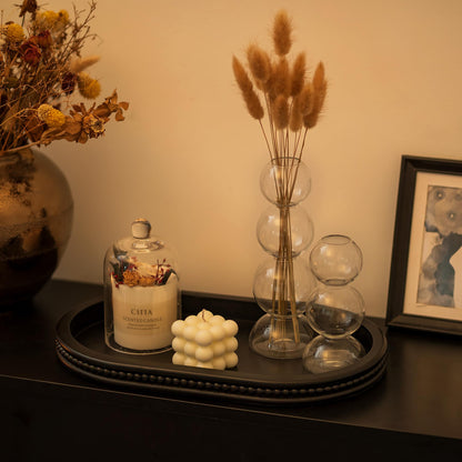 Hanobe Decorative Trays for Coffee Table : Black Oval Centerpiece Tray Wood for Farmhouse Entry Table Decor Round Bathroom Tray for Living Room Kitchen Counter