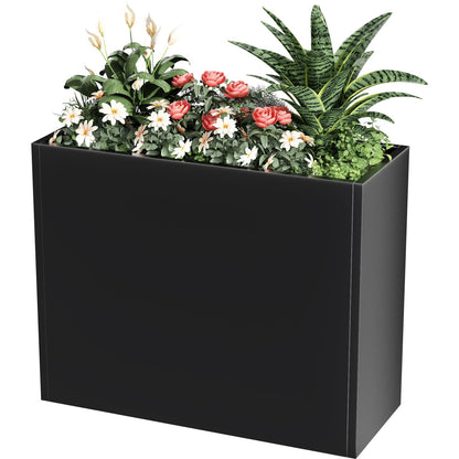 Tall Metal Planter Box for Outdoor Plants 36"L x 12"W x 26"H, Heavy Duty Steel Large Rectangular Planter Box with Removable Insert Shelf, Modern Décor for Tall Plants, Trees, Flowers (Black)