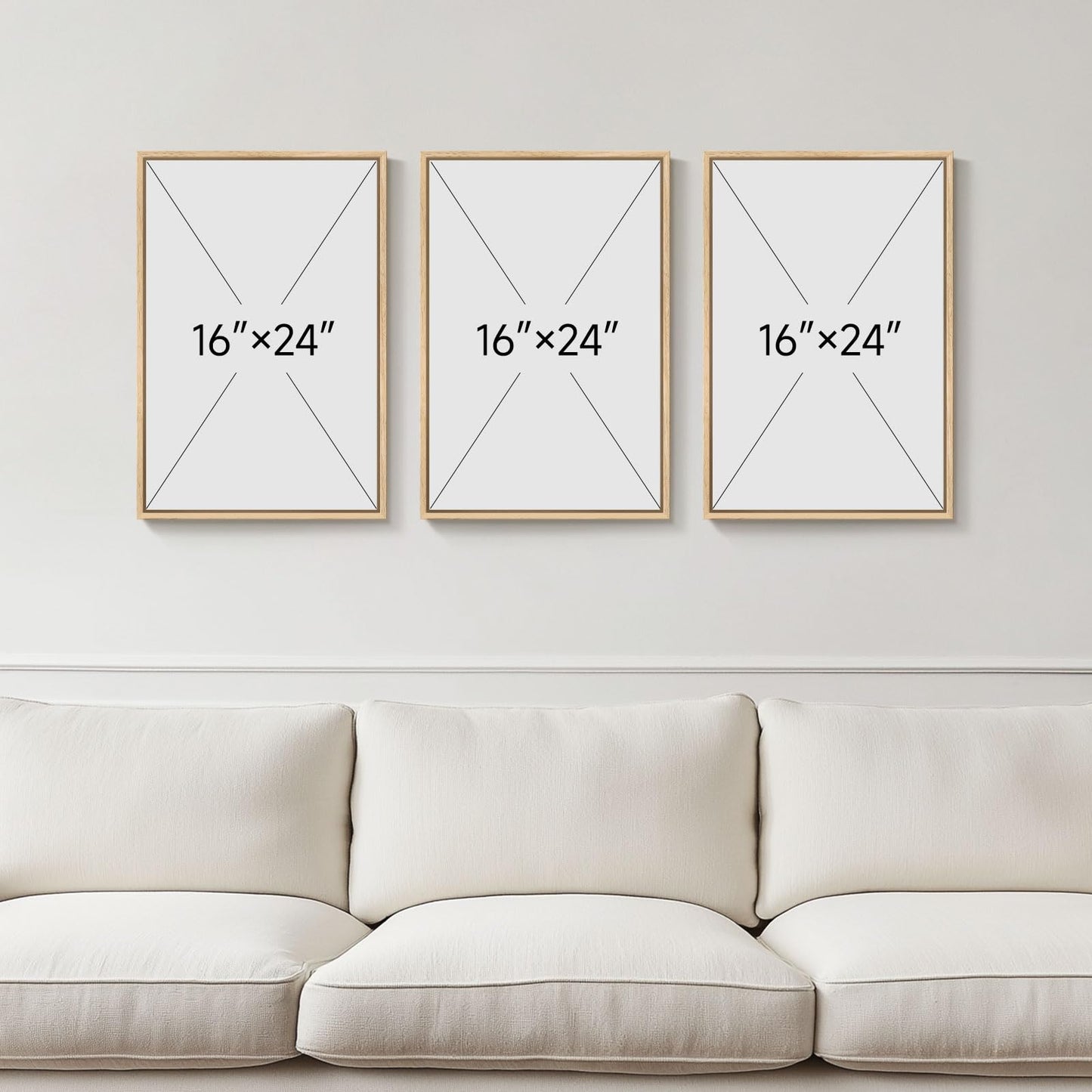 Framed Boho Sage Green Wall Art for Living Room, Large Mid Century Modern Tropical Leaf Canvas Artwork for Walls, 3 Piece Beige Orange Bohemian Wall Art Prints for Bedroom Kitchen Hallway, 16x24 Inch