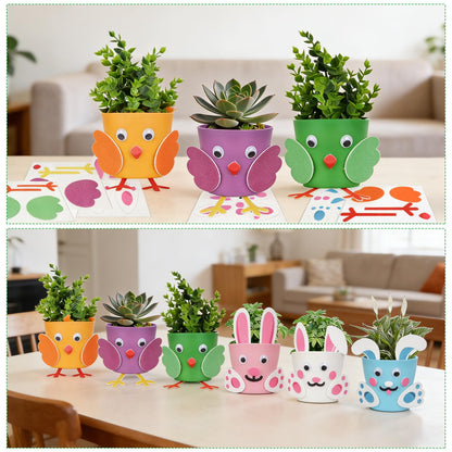 DANHMAO 24 Sets DIY Easter Flower Pots Crafts Bunny Little Chick Lamb Bird Garden Spring Easter Activities Party Decorative Supplies