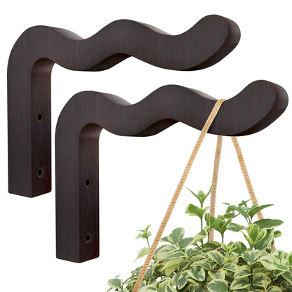 DSJIFGEW Wavy Plant Hanger Hooks – 2 Pack Rustic Wooden Wall Mounts for Indoor/Outdoor Use, Ideal for Hanging Baskets, Lanterns, and Bird Feeders – Decorative Brackets for Patio and Balcony