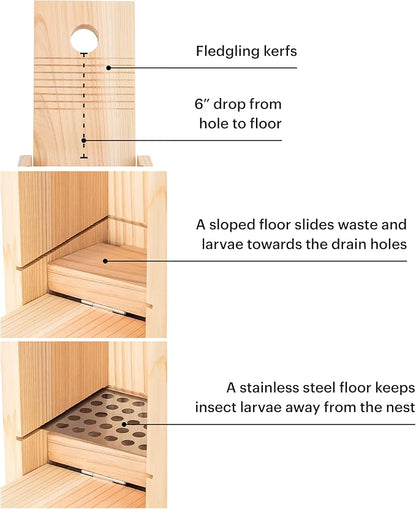 WHITEHORSE Bird House with Pole and 28" Baffle - A Bluebird House Built to NABS Specs - Nestbox for Various Songbird Species - Bluebird Box House - Weatherproof Bird Houses for Outdoors (15” Floor)