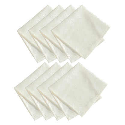 Elrene Home Fashions Elegant Woven Leaves Jacquard Damask Cloth Napkin Set, 17" x 17", Pack of 8, Ivory
