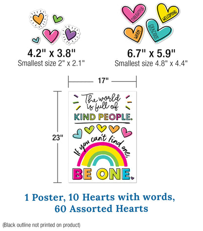 Carson Dellosa Kind Vibes 75 pc Bundle Motivational Bulletin Board Set, Poster, Rainbow, and Heart Cutouts with Positive Affirmations, Classroom Decor