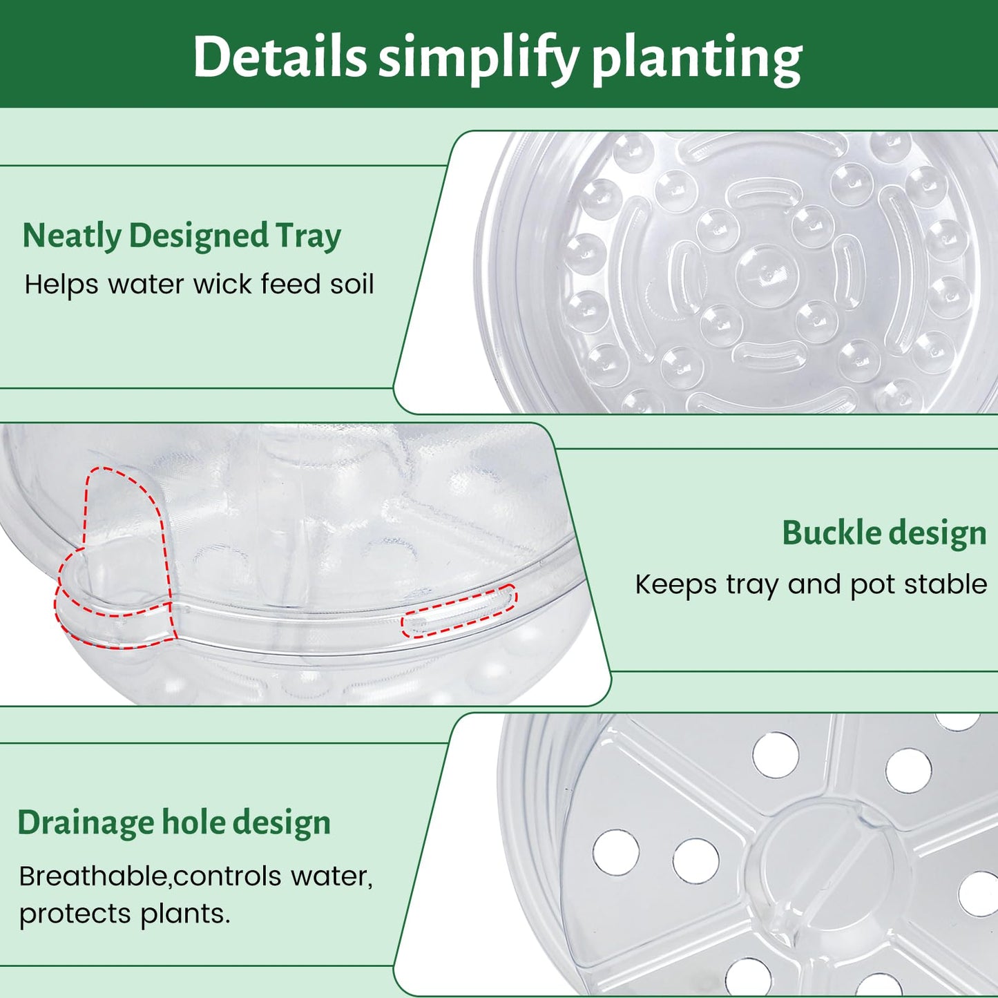 Bluepro 12 Pack 6.5 Inch Clear Self Watering Plant Pots with Bottom Water Tray & Watering Rope, Transparent Nursery Pots with Drainage for Seedlings, Herbs, and Houseplants
