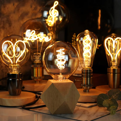 OuXean Small Wood Table Lamp, Bedside Lamp with Diamond Wooden Base E26 60W Industrial Night Light Boho Deco for Bedroom, Living Room or Office(No Bulb)