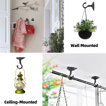 Sungmor Heavy Duty Cast Iron Ceiling Hooks - 2PC Black, 3.5x3.9Inch Decorative Plant Hangers, Indoor Outdoor Swag Hooks for Hanging Plants, Planters, Wind Chimes, Lanterns