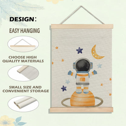 BearCake Spaceman Nursery Canvas Wall Decor Art Poster Hanger Frame, Space Prints Framed Wall Decor for Classroom Toddler Boys Room Nursery Playroom, 12x16 Inch