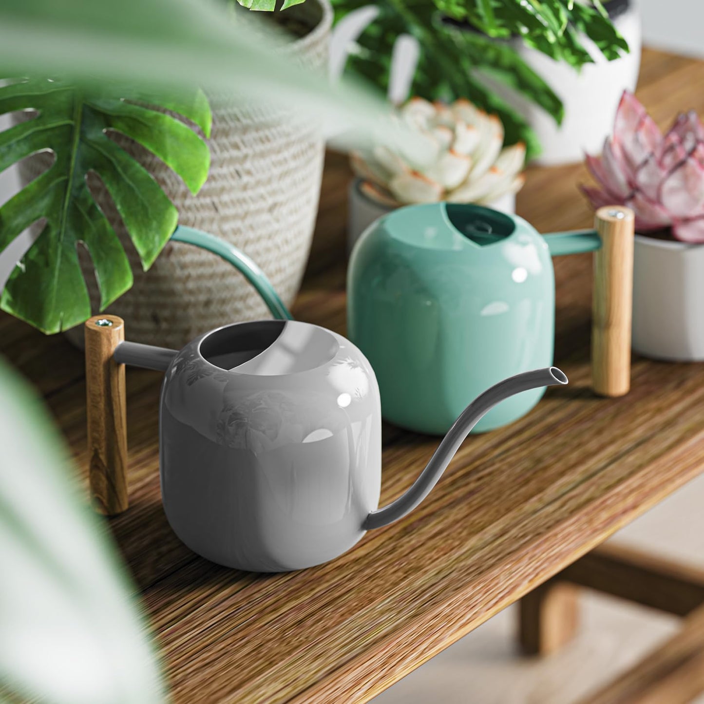 Green Moon Watering Can Indoor Plants 1.2L/41oz Elephant Gray Water Can Indoor Metal Small Water Can Pot with Long Spout for House Bonsai Plants Garden Flower Decorative