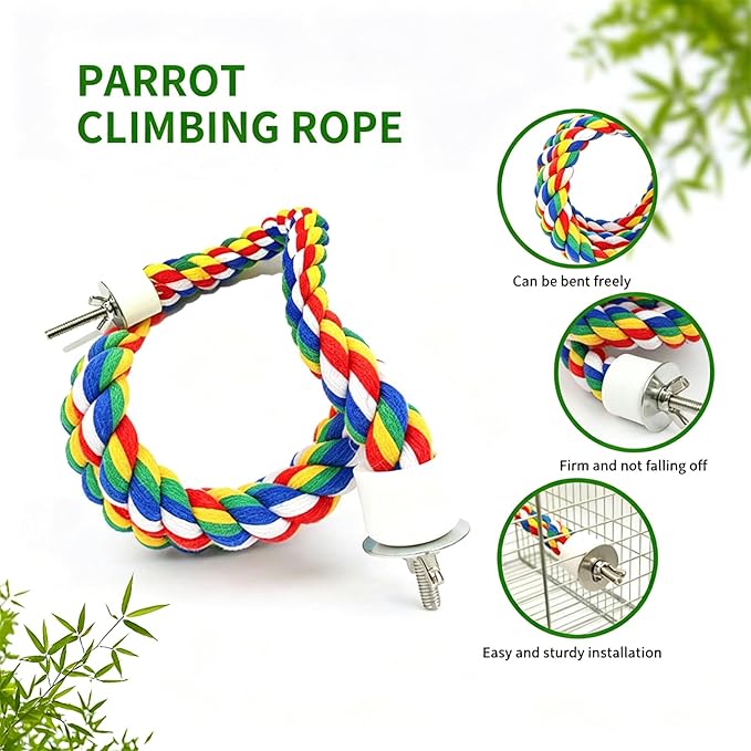 31.5-Inch × 0.8-Inch Diameter Nipple Style Bird Rope Perch, Bird cage Accessories, Rope perches for Conures,Parrots,Cockatiel,Lovebird,Budgerigar,Parakeet perches Birds Standing Pole