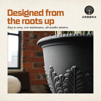 ARBORA 17" Paris Urn Polyresin Indoor and Outdoor Planter with Black Finish - Durable, Weatherproof, Lightweight, Large Plant Pot for Patio, Garden, Deck, Entryway