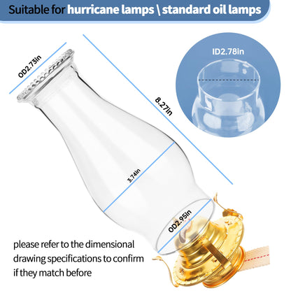 Oil Lamp Chimney Replacement, Clear Hurricane Glass Shade with Wave Style, 3-Inch Base for Kerosene Lamps