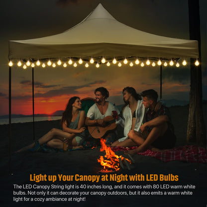 Eliteemo LED Canopy Lights for 10x10Ft Canopy, 40 Ft LED Canopy String Light, Outdoor Canopy Tent Lights with 80 LED Warm White Bulbs and 8 Modes, Waterproof, Super Bright to Display at Night Outdoors
