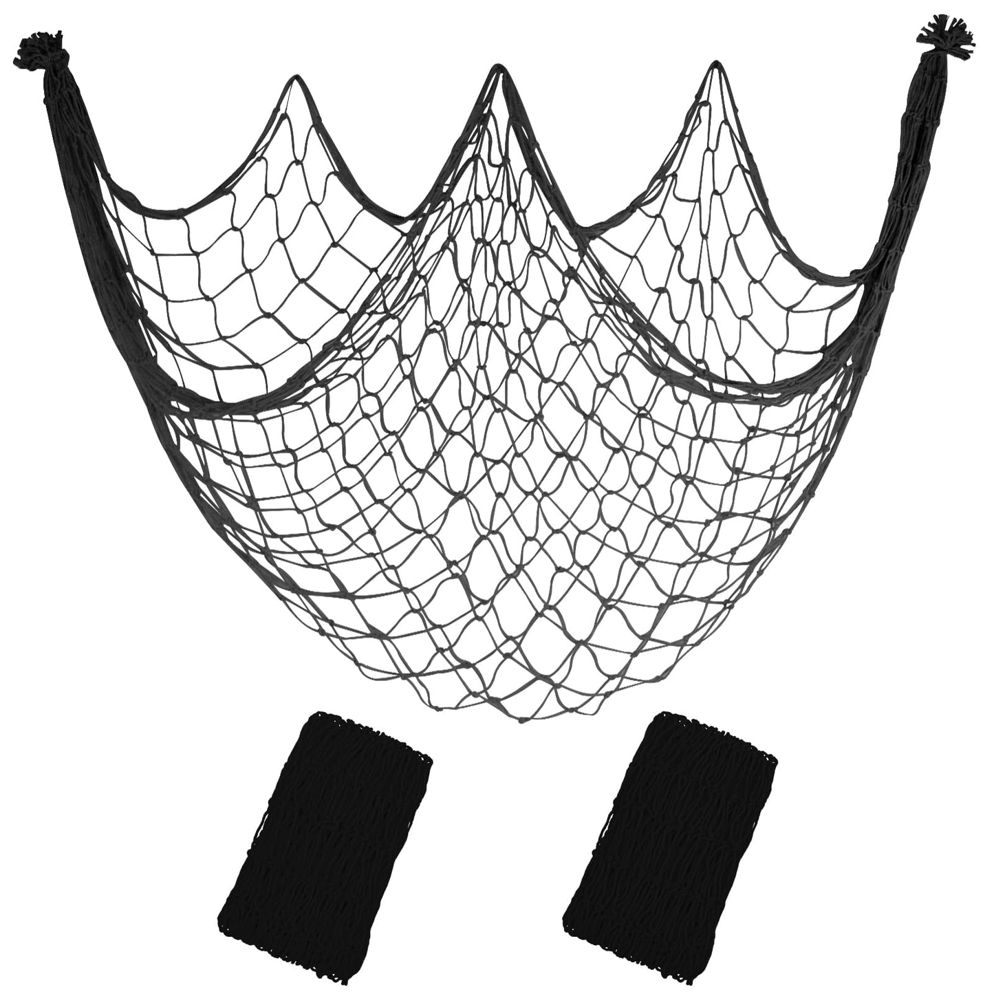 10x5 Feet X-Large Fish Net Decorations for Party - 2 Pack Black Fishing Net Decor for Halloween Gothic Pirate Party, 3mm Cotton Decorative Netting Table Runner Photo Display Backdrop Wall Decor