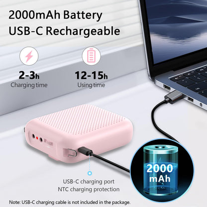 Norwii Bluetooth Voice Amplifier, Power Amplifiers, Portable Mini Wired Microphone Headset for Teacher Classroom & Outdoor Lectures, Teaching, Tour Guides, USB-C Rechargeable - 2000mAh, Pink