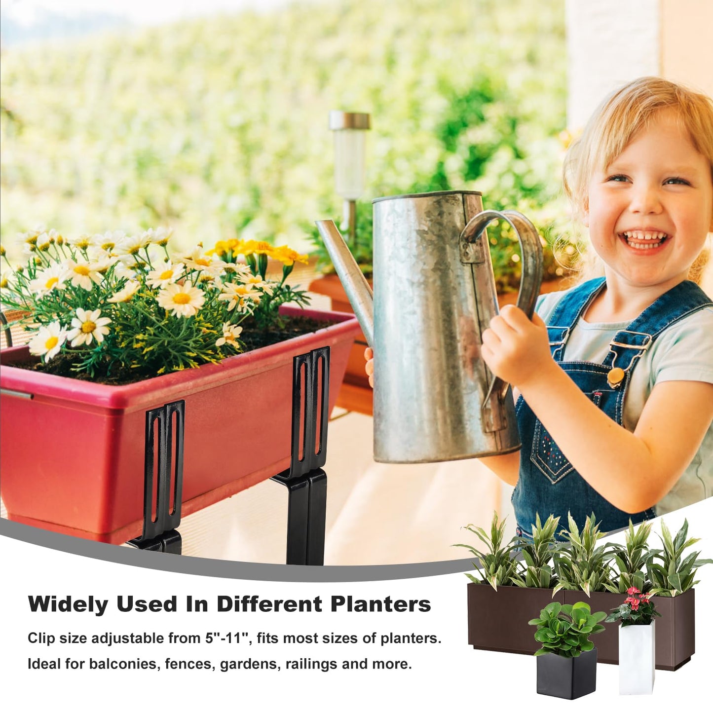 Deck Railing Planter Stand, Retractable Balcony Plant Holder for Window Box Planter, Handmade Steel Rectangular Flower Box Clip for Windowsill, Garden, Patio Fence, Front Porch