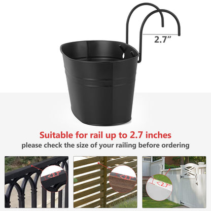 Dahey 3 Pcs 10.5 Inch Hanging Flower Pots for Railing Fence Metal Wall Planters for Indoor Plants Outdoor Countryside Window Flower Holder with Hooks Drainage Holes for Garden Yard Home Decor, Black
