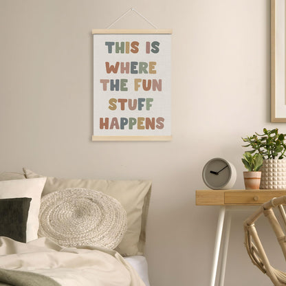 MOTERMATE Boho Inspirational Poster Hanger Frame, Affirmations Wall Hanging Decor Art Framed for Classroom Kids Room Bedroom, This Is Where The Fun Stuff Happens Wall Poster Prints, 12x16 Inch