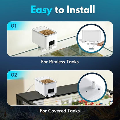 Automatic Fish Feeder for Aquarium, Moisture-Proof Adjustable Food Dispenser, APP Control with Timer, Four Precision Feed Funnels USB Powered Suitable for Small Tank Pelleted Food Black