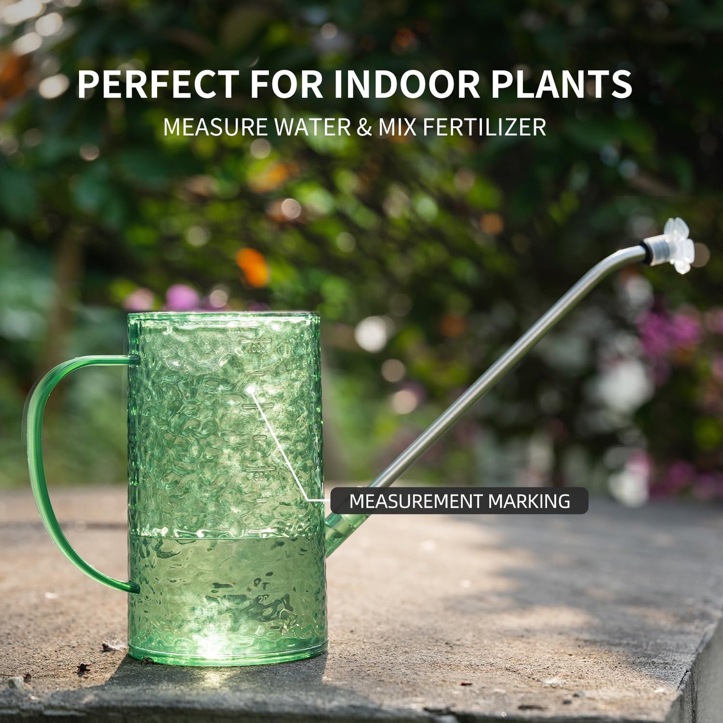 Watering Can for Indoor Plants, Water-Ripple Design Small Plastic Plant Watering Can with Long Spout and Detachable Shower Head for Houseplants, Flowers, and Succulents, 34oz, Forest Green