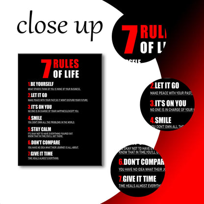 Motivational Canvas Wall Art 7 Rules of Life Inspirational Poster Print Positive Quotes Pictures Painting Artwork for Home Office Bedroom Living Room Wall Decor Ready to Hang [18''Wx24''H]