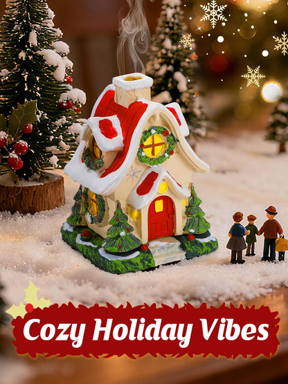 Christmas Log Cabin Incense Burner - Gift for Mom Wife Her Women, Christmas Village House Incense Holder with 2 Incense Cones for Home Decorations, Red