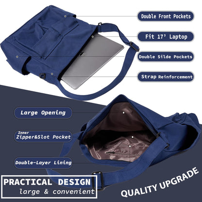 Canvas Messenger Bag Large Hobo Crossbody Bag with Multiple Pockets Casual Shoulder Tote Bag for Women and Men