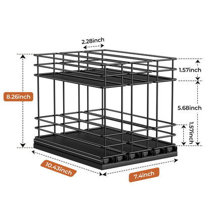 Mystozer Pull Out Spice Rack Organizer for Cabinet, Slide Out Spice Racks, Easy to Install Spice Cabinet Organizers, 7.4" Wx10.43 Dx8.26 H, 3 Drawers 2 Tiers(Black)