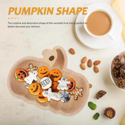 GLEAVI Halloween Pumpkin Plate Wood Serving Tray for Snacks Candy Dessert Tableware Seasonal Party Decor