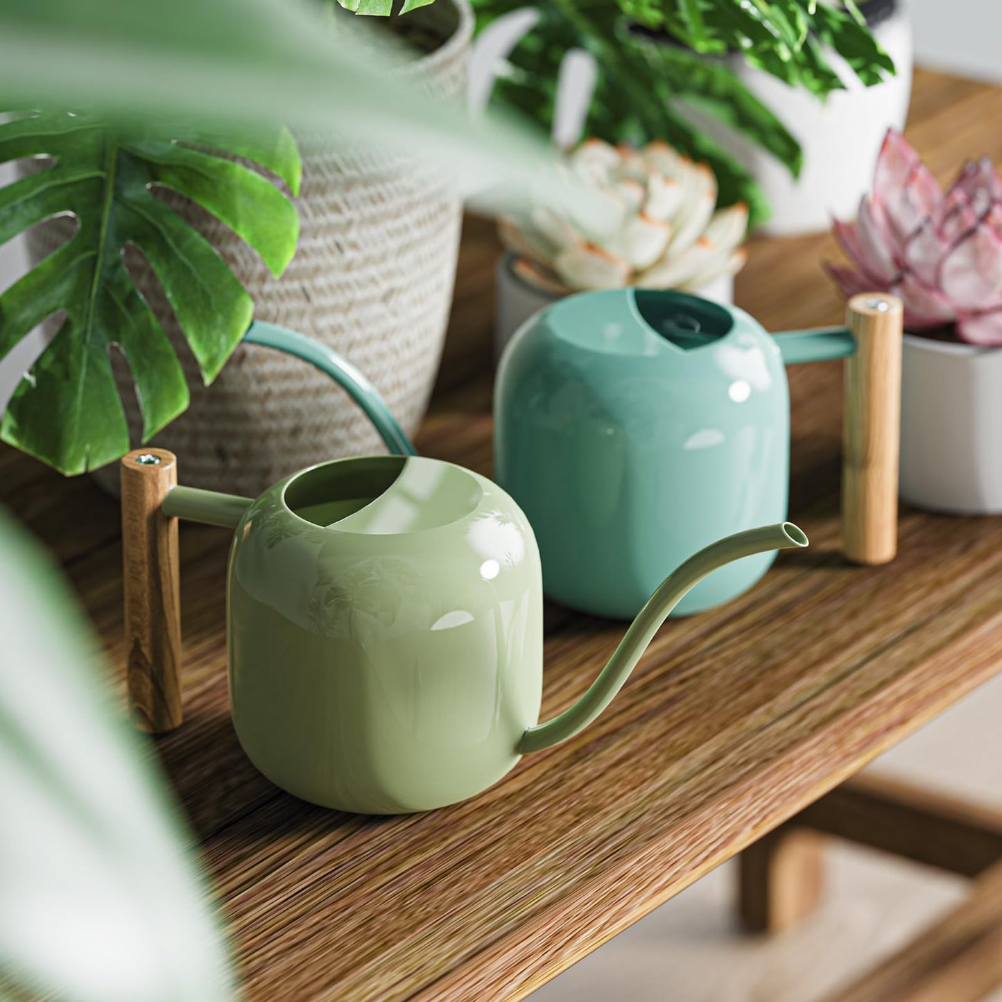 Green Moon Watering Can Indoor Plants 1.2L/41oz Sage Green Water Can Indoor Metal Small Water Can Pot with Long Spout for House Bonsai Plants Garden Flower Decorative