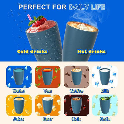 Wheat Straw Drinking Cups Set of 6, 16 OZ Unbreakable & Lightweight Plastic Cups Reusable, Dishwasher Safe Tumblers for Camping, Kitchen, RV, Party， Dark Blue