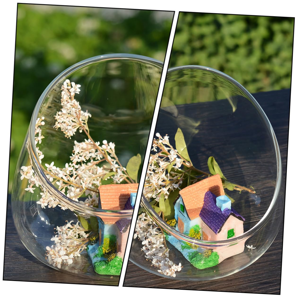 Healeved 3pcs Slant Cut Glass Bottle Micro Landscape Succulent Vase Set, Ecological Desk Terrarium Decoration for Home and Office