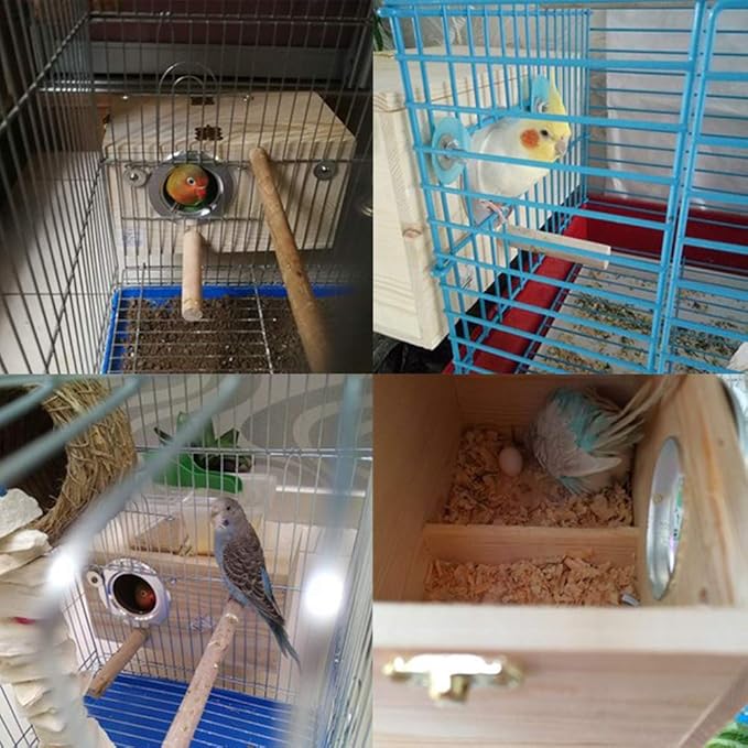 Pine Wood Parakeet Nest Box Bird House Budgie Breeding Mating Box for Lovebirds Cockatiel Parrotlets (S)