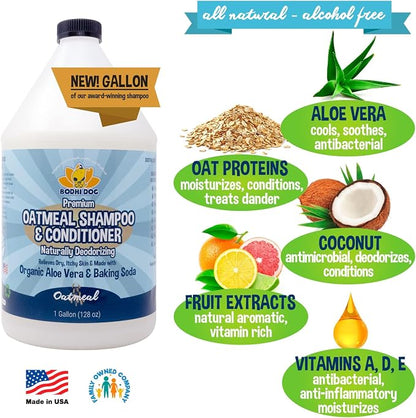 Bodhi Dog Natural Oatmeal Dog Shampoo & Conditioner - Hypoallergenic Formula - Naturally Deodorize Dogs, Cats & Pets - Moisturizes Dry, Itchy & Sensitive Skin - Made in USA (1 Gallon)