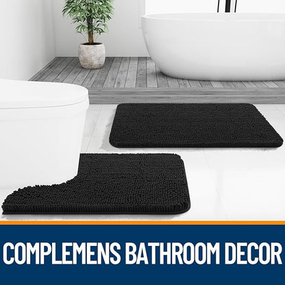 OLANLY Large Bathroom Rugs 47x32, Extra Soft Absorbent Chenille Bath Rugs, Rubber Backing Quick Dry, Machine Washable Bath Mats for Bathroom Floor, Tub and Shower, Home Decor Accessories, Black