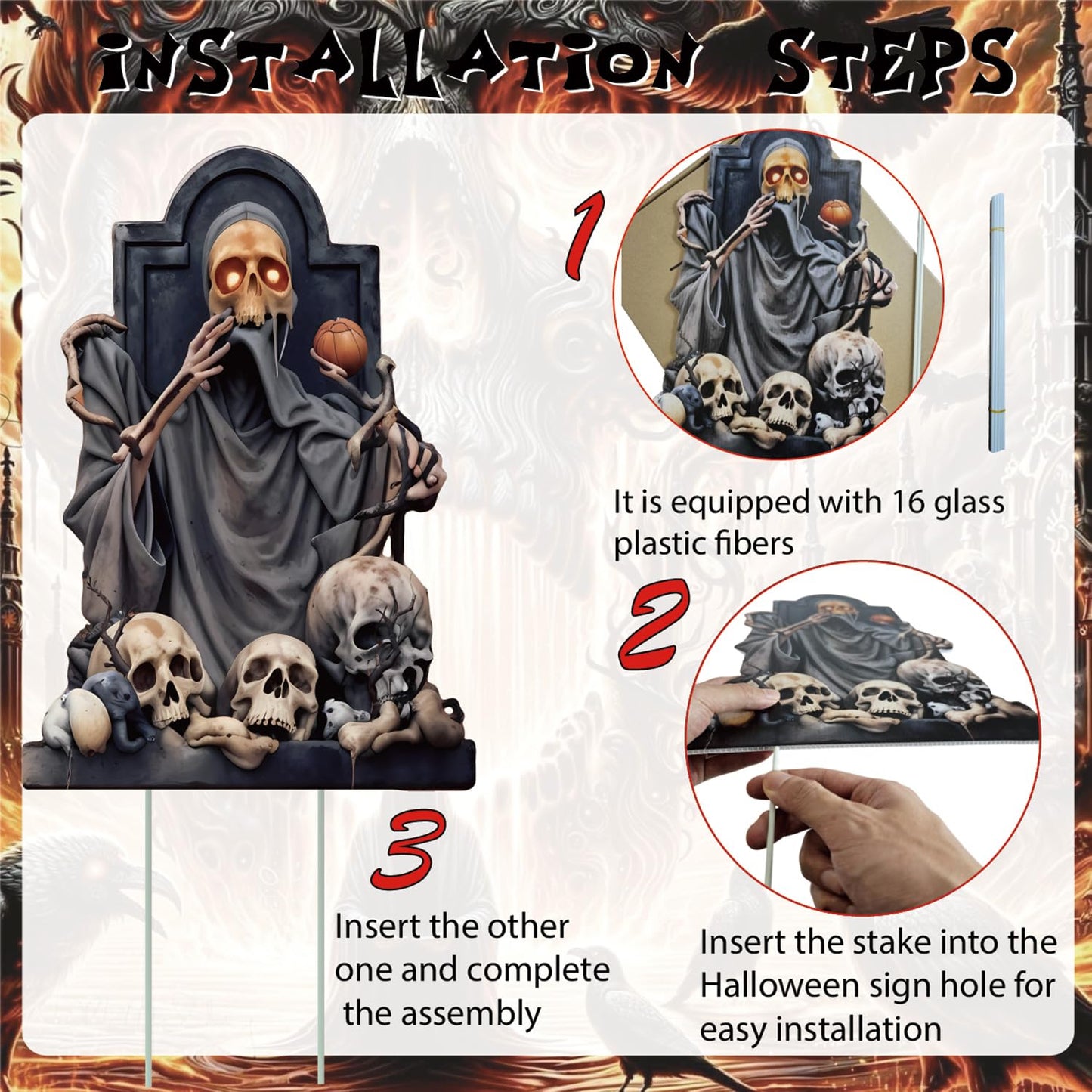 BoGlow Haven 17 Inch Halloween Tombstone Decorations Outdoor - Waterproof Grave Yard Signs with Fiberglass Stakes, Spooky Decor (8-Pack)