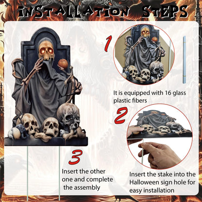 BoGlow Haven 17 Inch Halloween Tombstone Decorations Outdoor - Waterproof Grave Yard Signs with Fiberglass Stakes, Spooky Decor (8-Pack)
