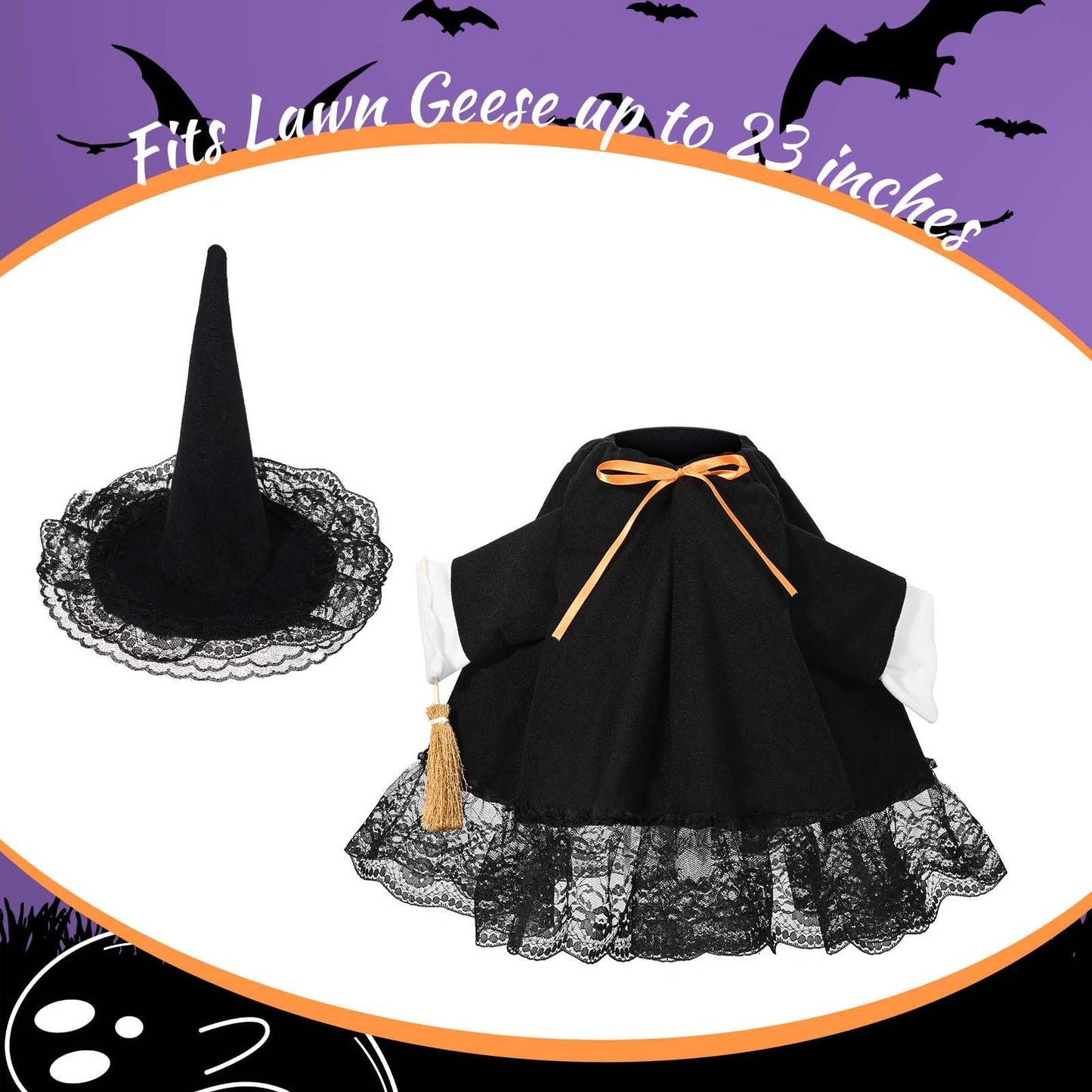 JcHrmers Witch Goose Outfit 23" Halloween Goose Clothes and Witch Hat for Cement Goose Statue Yard Lawn Decor