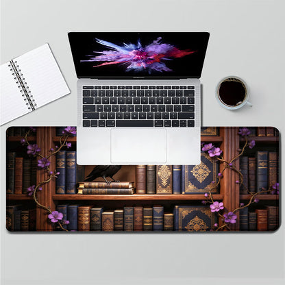 Extended Gaming Mouse Pad 31.5 x11.8 inch, Large Non-Slip Rubber Desk Mat for Gamers, Waterproof Smooth Surface for Precise Mouse Control, Washable Computer Keyboard Pad (Gothic Crow Library)