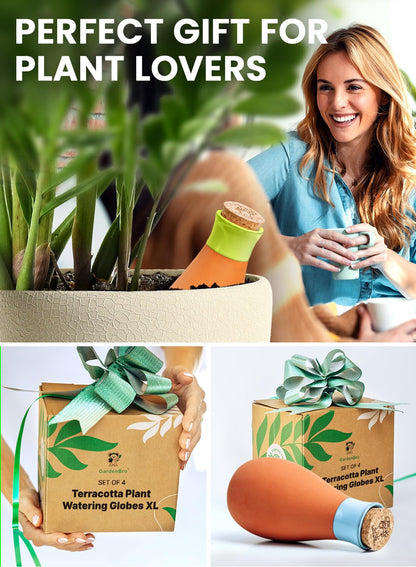 4 Pcs Ollas Terracotta Watering Pots Large - 14 Oz Self Watering Planter Insert Olla Watering System For 1-week Easy To Refill - Clay Plant Watering Globes For Outdoor & Indoor Plants [4 PCS, Bright]