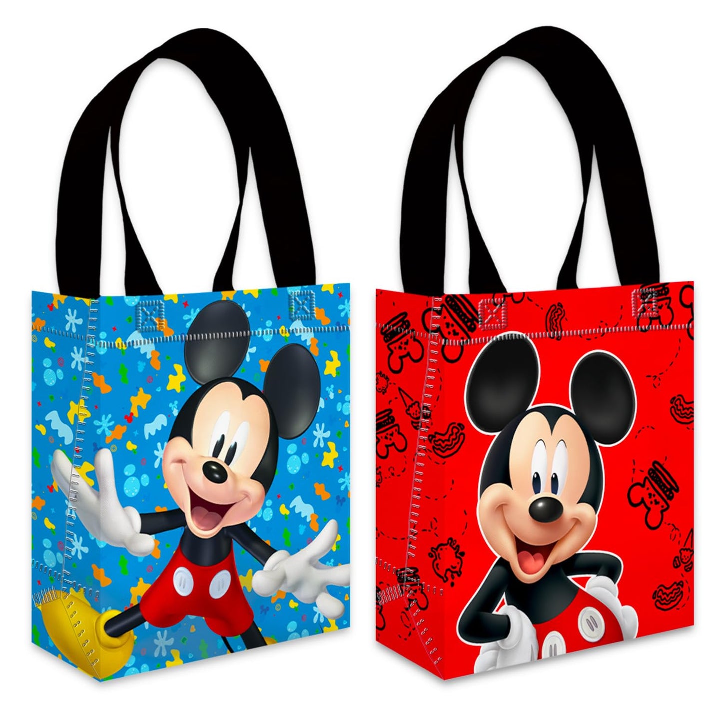 Mickey Mouse Party Favor Bags Set – 12 Pack of 8" Mickey Mouse Party Goodie Bags for Kids Bulk Reusable Mini Totes | Disney Birthday Party Supplies