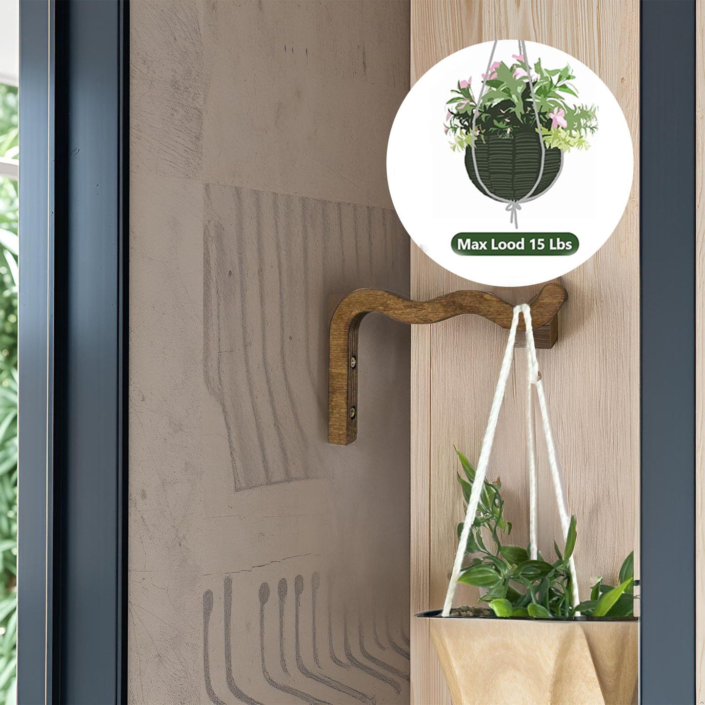Tritaraesa Wooden Wall Planters, Hanging Plant Hooks for Indoors, Wave-Shaped Wooden Hanging Baskets for Wall Plant Hooks Heavy Duty for Flower Pots Wind Chimes and Bird Feeders (Walnut,2 Pack)