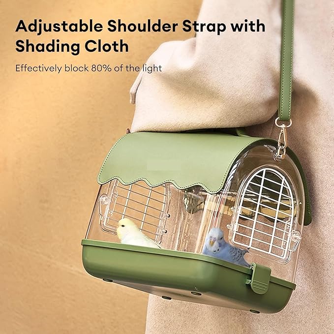 Parrot Cage Aviary, Bird Carrier Backpack with Perch, Transparent Travel Bird Cage Bag with Shade Cover Visible Window for Parrots Budgie Bird Parrot Aviary(Green)