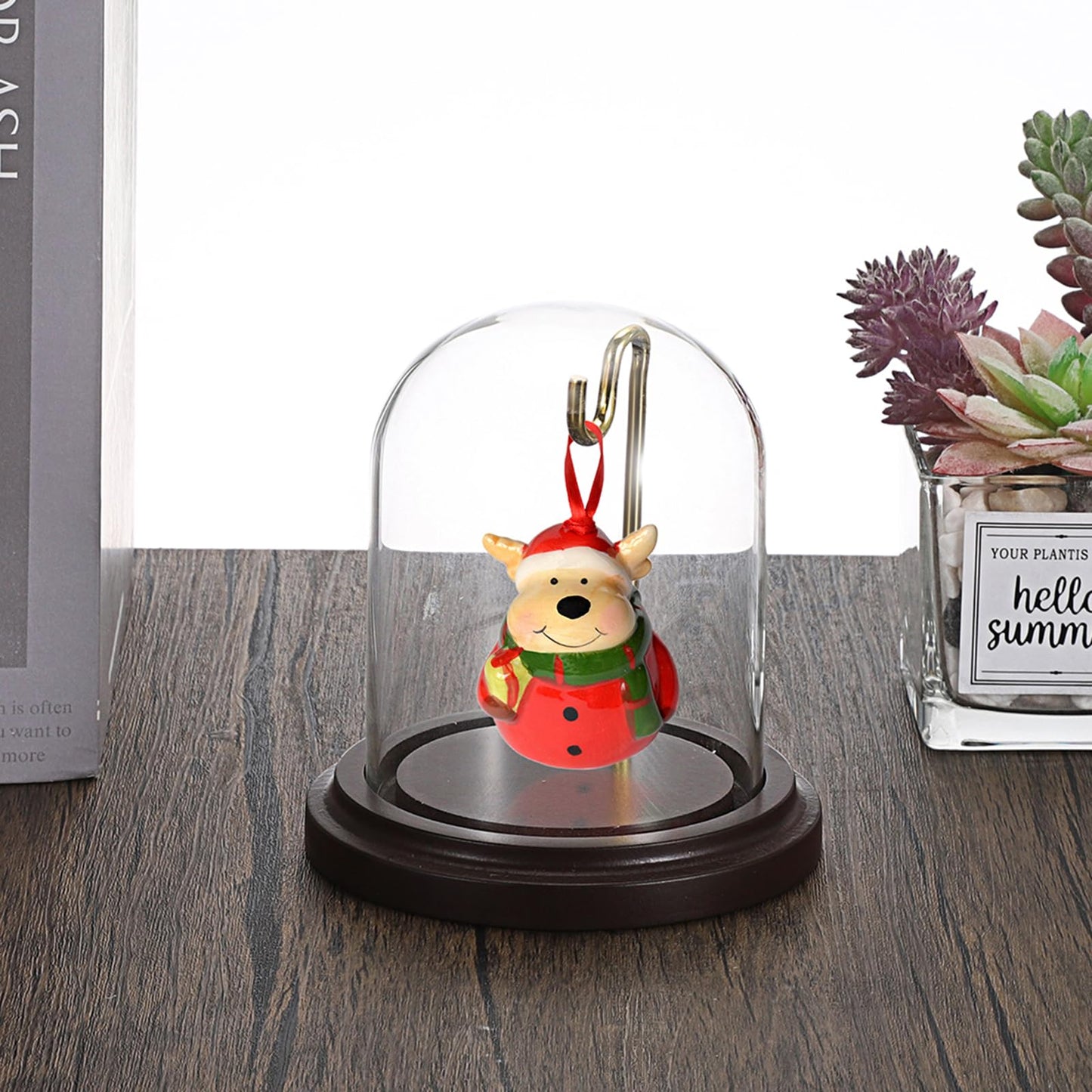JUXYES 2 Pack Clear Watch Glass Display Dome Cloche With Hook, Dome Cloche with Hook with Wooden Base, Glass Dome Cloche Bell Terrarium Jar Cloche Bell Jar Display for Watch Ornaments