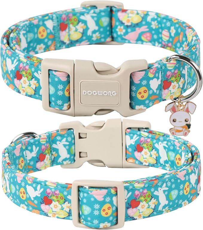 DOGWONG Easter Dog Collar,Cute Flower Bunny Eggs Dog Collar Pink Pet Collar Girl Dog Collar Puppy Pet Gift Adjustable Dog Collars for Small Dogs